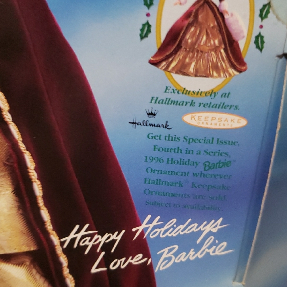 NWT. Barbie Special Edition in Burgundy and Gold. HAPPY HOlDAYS 1996 Collectible - Picture 5 of 8
